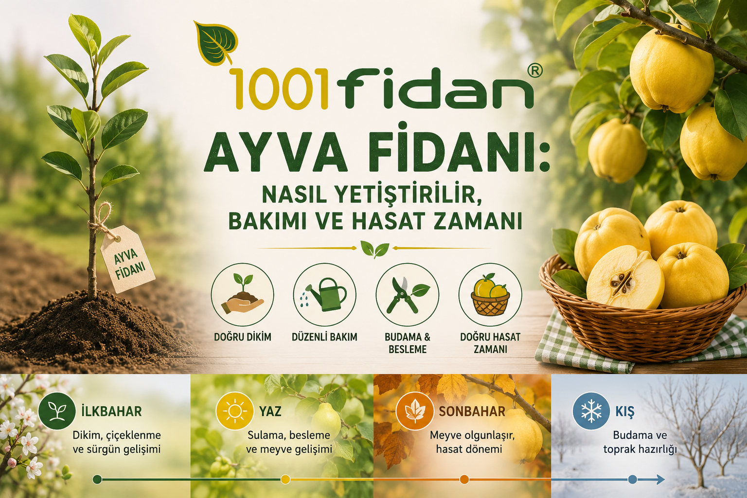 Ayva fidanı nasıl yetiştirilir, bakımı ve hasat zamanı hakkında 1001fidan blog görseli