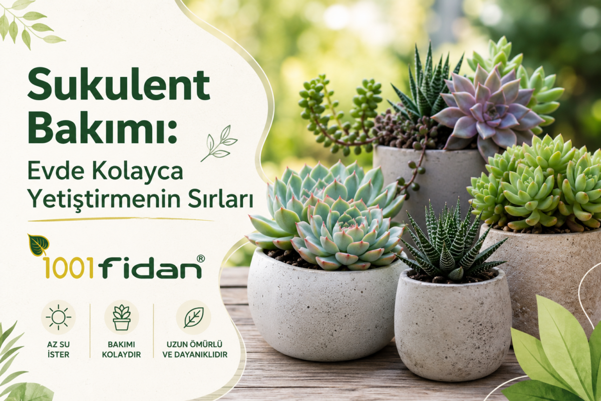 Az su isteyen sukulent bitkilerinin bakımı, sulama ve yetiştirme ipuçlarını anlatan 1001fidan blog görseli